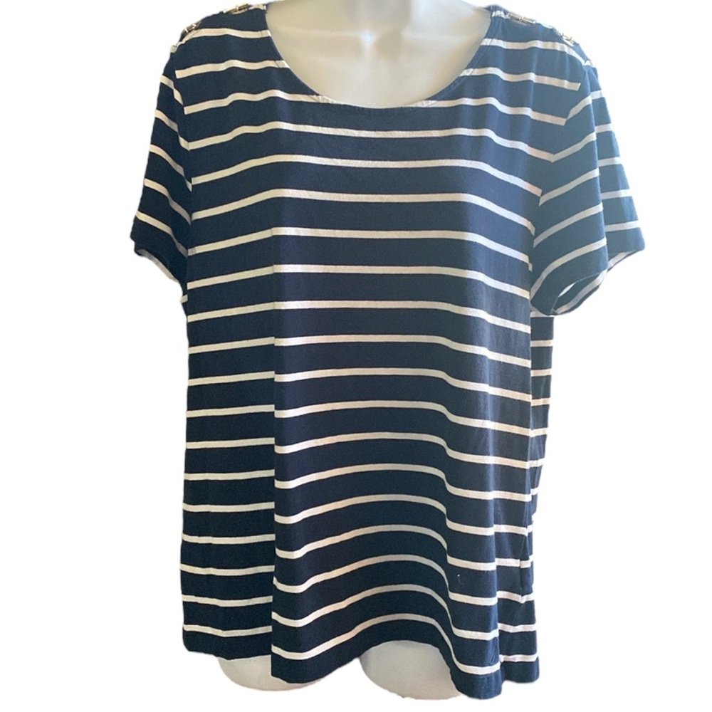Nautica.T- Shirt Women XXL Navy Stripe Short Sleeve Top